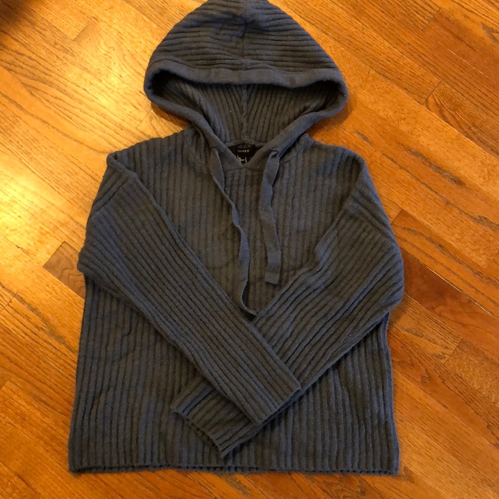 Navy Hooded Knit Sweatshirt Small Forever 21